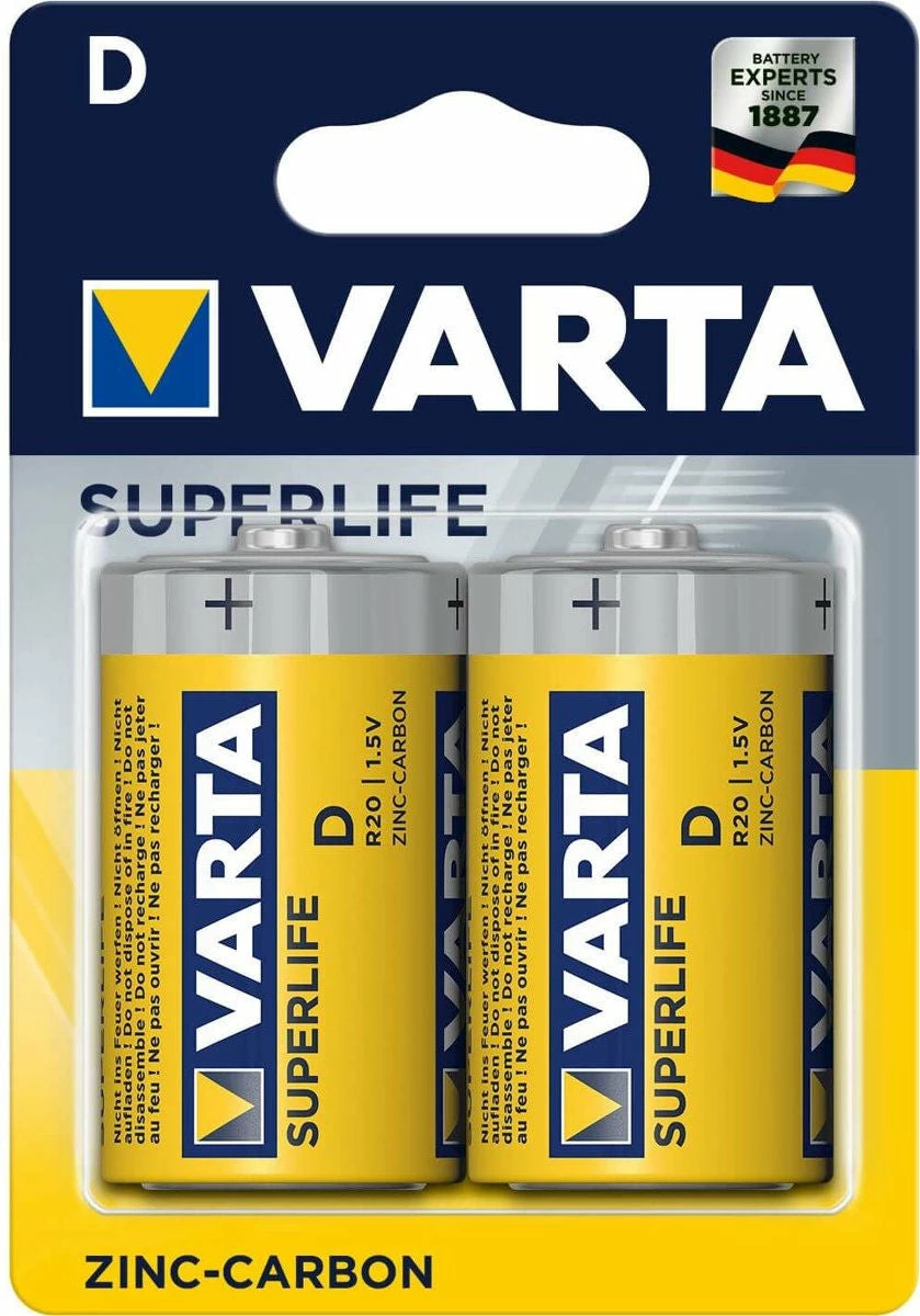 Batterij Varta Superlife D R20 1.5V bls2 Batterij Varta Superlife D R20 1.5V Bls2 -Winkel APLI 4008496556342