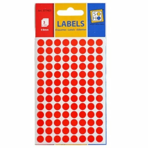 SOHO Etiketten Rond 8 Mm Papier Rood 3 Vellen á 104 Stuks - Afbeelding 2